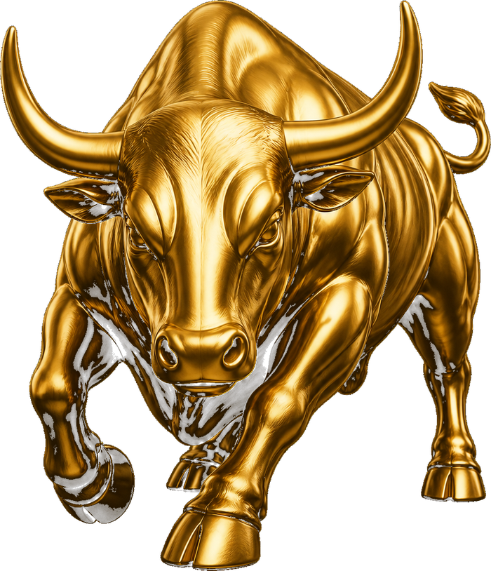 Golden charging bull, symbol of a bull market